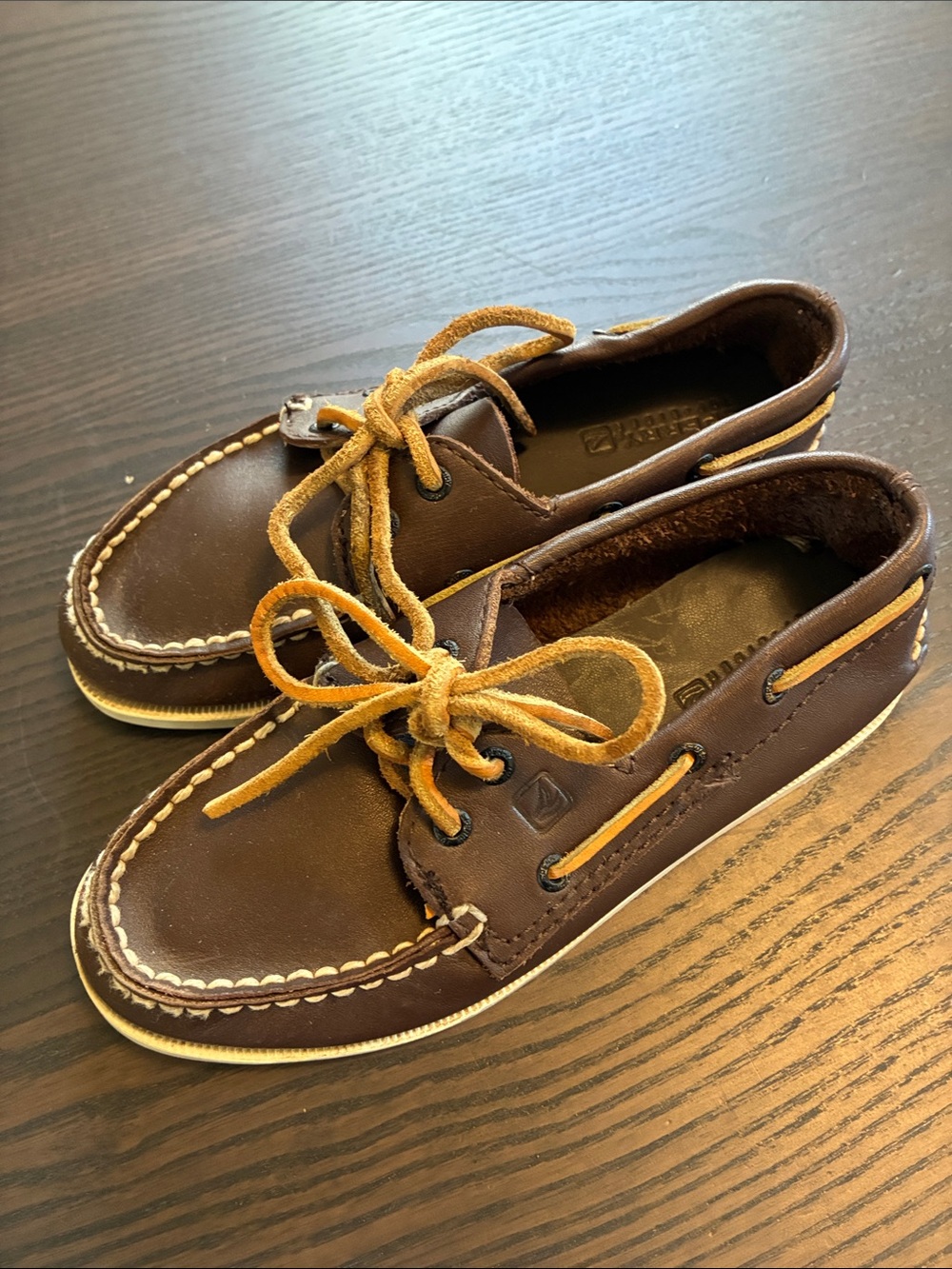 Sperry Dark Brown Leather Boat Shoes with Tan Laces - Picture 3 of 6